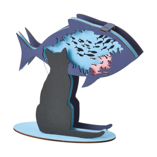 SETOCRAFT - Cat & Fish Wooden Puzzle Night Light